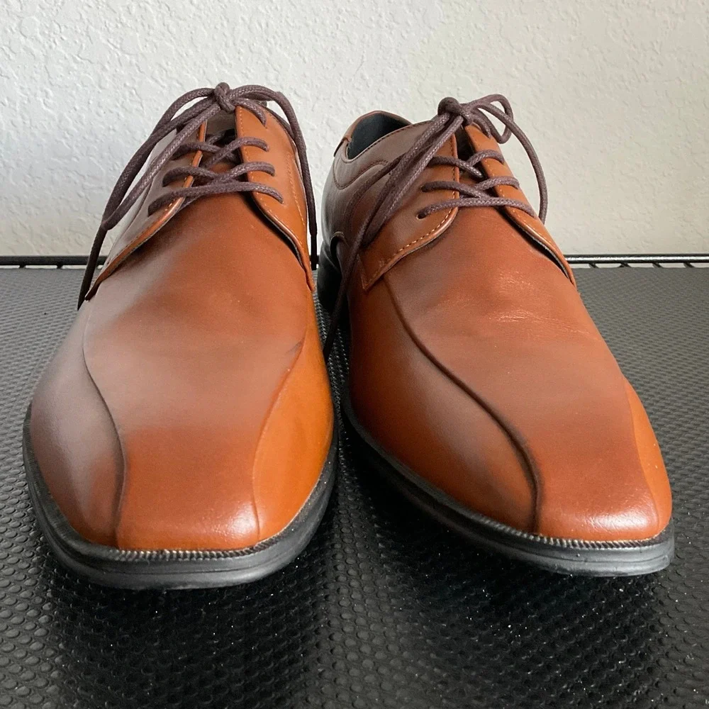 Alfani Seth Mens 11.5M Cognac Brown Bicycle Toe Oxford Dress Shoes 42101